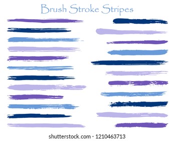 Futuristic ink blue brush stroke stripes vector set, horizontal marker or paintbrush lines patch. Hand drawn watercolor paint brushes, smudge strokes collection. Interior paint color palette swatches.