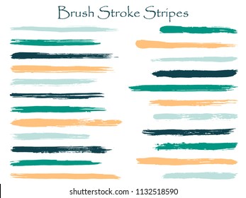 Futuristic ink brush stroke stripes vector set, teal horizontal marker or paintbrush lines patch. Hand drawn watercolor paint brushes, smudge strokes collection. Interior paint color palette elements.