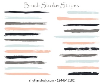 Futuristic ink brush stroke stripes vector set, pink grey horizontal marker or paintbrush lines patch. Hand drawn watercolor paint brushes, smudge strokes collection. Interior colors scheme elements.