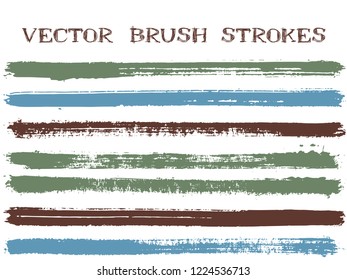 Futuristic ink brush strokes isolated design elements. Set of paint lines. Advertising Ink brushe stripes isolated on white, vector color scheme samples.