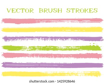 Futuristic ink brush strokes isolated design elements. Set of paint lines. Messy Ink brushe stripes isolated on white, vector color palette samples.