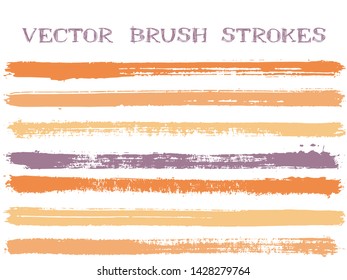 Futuristic ink brush strokes isolated design elements. Set of paint lines. Abstract Ink brushe stripes isolated on white, vector color scheme samples.