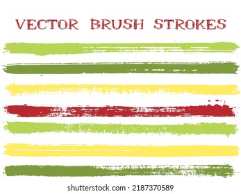 El pincel de tinta futurista pinta elementos de diseño aislados. Conjunto de líneas de pintura. Tiras de brushe de tinta vintage aisladas en muestras blancas de esquema de color vectorial.