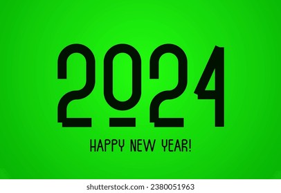 Futuristic inscription - big numbers 2024, Happy New Year. Lettering. New Year greeting card. Space font. Vector illustration on a green background.