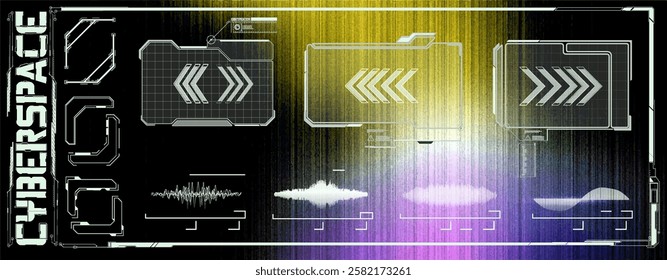 Futuristic interface design showcasing dynamic elements for a cyberspace theme with sound visuals