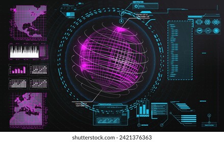 Futuristic Interface Display: Analyzing Global Network Data Streams, Visualizing Complex Information in Real-Time, Cybersecurity Monitoring svg