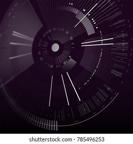 Futuristic interface element in perspective. Technology circle. Digital futuristic user interface. HUD. Sci fi futuristic template isolated on black background. Abstract vector illustration