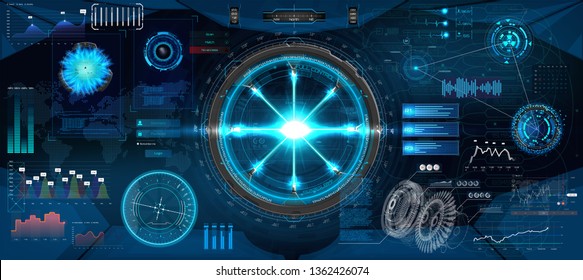Futuristic interface hud design for business app. Abstract technology, concept futuristic Sci-Fi user Interface for app, hologram, communication, statistic,data, infographic. Hi tech technology HUD UI