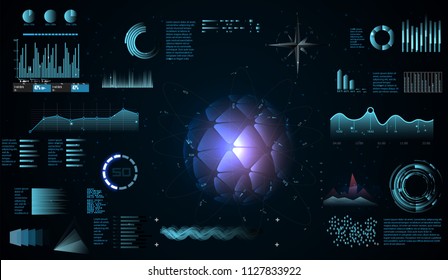 Futuristic interface hud design, infographic elements like scanning graph or waves, Sci-fi futuristic hud dashboard display virtual reality technology screen