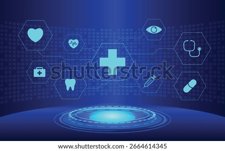 Futuristic interface medical icons, Digital Healthcare Network with Medical Icons