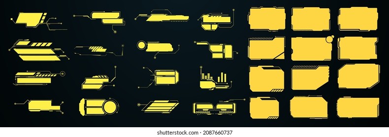 Futuristic interface ui elements. Callouts titles and frame in Sci- Fi style. Digital futuristic HUD interface panels, high-tech hologram screen, modern interface window. Vector illustration