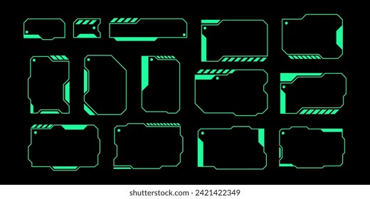 Futuristic interface ui elements. Holographic hud user interface elements, high tech bars and frames. Hud interface icons vector illustration set. rectangular shape borders