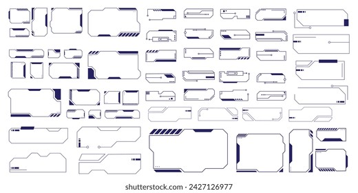 Futuristic interface ui elements. Holographic hud user interface elements, high tech bars and frames. Hud interface icons vector illustration set. rectangular shape borders