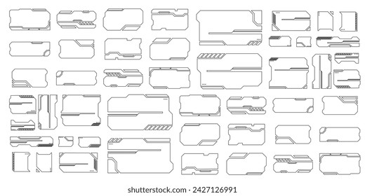 Futuristische Benutzeroberfläche-Elemente. Holografische HUD-Benutzeroberflächenelemente, High-Tech-Stangen und Rahmen. Hud-Interface-Symbole Vektor-Illustrationssatz. Rechteckige Form Ränder