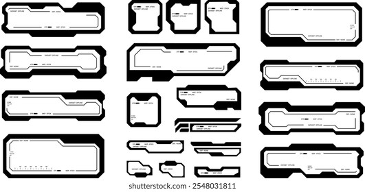 Futuristic interface ui elements. Holographic hud user interface elements, high tech bars and frames. Hud interface icons vector illustration set. rectangular shape borders