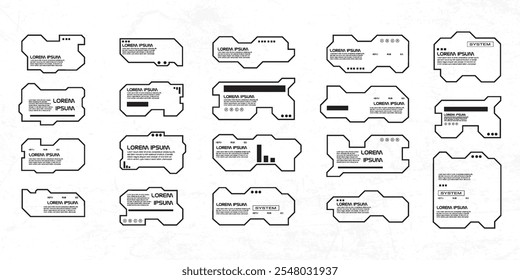 Futuristic interface ui elements. Holographic hud user interface elements, high tech bars and frames. Hud interface icons vector illustration set. rectangular shape borders