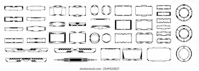 Futuristic interface ui elements. Holographic hud user interface elements, high tech bars and frames. Hud interface icons vector illustration set. rectangular shape borders