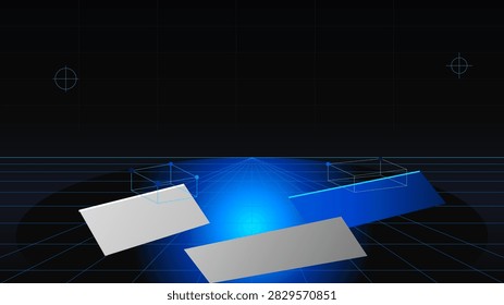 Futuristic interface vector illustration with lower third wireframes and clean space for corporate marketing overlay. Electric Blue, Jet Black and Silver color theme.