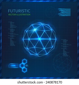 Futuristic interface with vector sphere with triangles. Futuristic technology background.