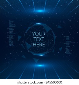 Futuristic interface with vector sphere with triangles. Futuristic technology background.