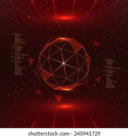 Futuristic interface with vector sphere with triangles. Futuristic technology background.