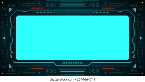 Interfaz futurista: Un diseño de interfaz digital vibrante y futurista con una pantalla azul central, perfecto para mostrar sus proyectos de tecnología, juegos o ciencia ficción.