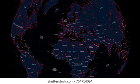 Futuristic interface world map with global technology and telecommunication network