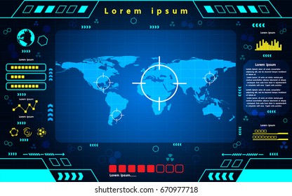 Futuristic interface world map technology  background design.