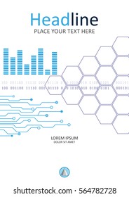 Futuristic internet and business interface background with numbers, lines, graphic, cells. Infographic data. Cover design A4. Journals, portfolio, monographs and magazines.  Vector.   