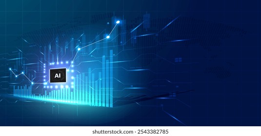 Crescimento do gráfico de Investimento Futurista. Automação comércio usando inteligência artificial com fundo de tecnologia de placa de circuito. Ilustração vetorial