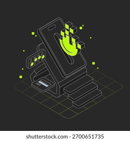Conceito isométrico futurista de inovação digital. Uma visão estruturada da tecnologia, pesquisa e insights de dados.