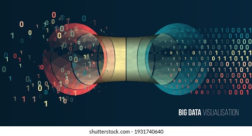 Futuristic Isometric Finance Tradings. Big Data Analysis. Abstract Information Stream Funnel. Colorful Geometric Array Visualization.