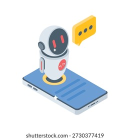 A futuristic isometric icon of ecommerce chatbot shopping assistant