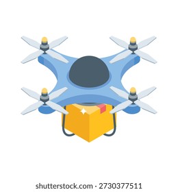 Um ícone isométrico futurista que representa a entrega de comércio eletrônico baseada em drones