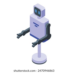 Futuristic isometric robot illustration in 3d technology with artificial intelligence, modern design, and friendly character on a white background