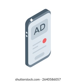 A futuristic isometric style icon of mobile ad