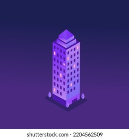 Ciudad isométrica futurista.Edificio moderno con árbol.3d vector de oficina