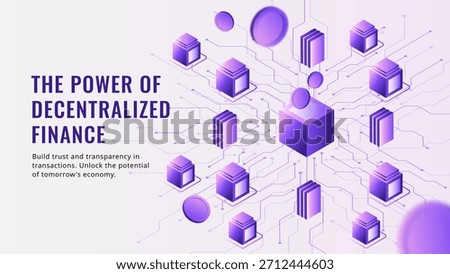 Futuristic isometric vector illustration of decentralized blockchain network structure. Concept for cryptocurrency, fintech, data ledger, and digital finance.