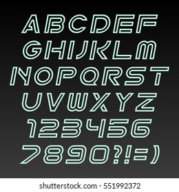 Futuristic italic simple font on dark background