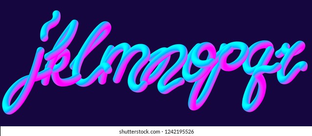 Futuristic jelly font set with letters j, k, l, m, n, o, p, q, r. Ultraviolet neon typeface. Typography vector illustration.