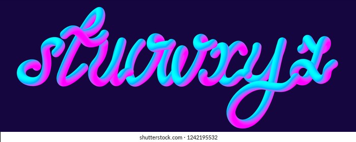 Futuristic Jelly Font Set With Letters S, T, U, V, W, X, Y, Z. Ultraviolet Neon Typeface. Typography Vector Illustration.