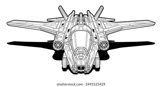 Futuristische Jetfighter-Illustration, schlankes aerodynamisches Design. Konzeptflugzeuge, fortschrittliche Technik mit detaillierten mechanischen Elementen, Sci-Fi-Projekte, Luftfahrtkonzepte. Isoliert auf weißem Hintergrund