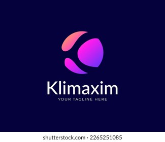 Futuristic K Letter Logo with Blue Purple Gradient Circle and Negative Space