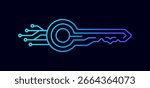 Futuristic key icon for Cybersecurity technology solution concept. Unlock privacy spam secure for archive data confidential hacking. AI automation system attack safety risk innovation tech.