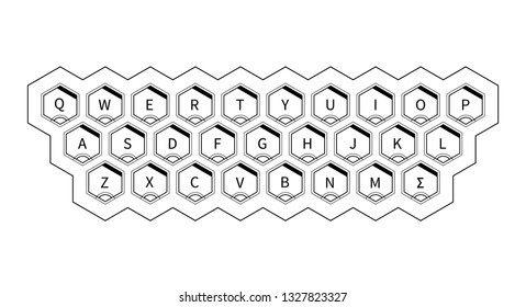 Futuristic keyboard concept with buttons in hexagon shape on white