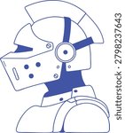 Futuristic knight helmet robot doodle illustration