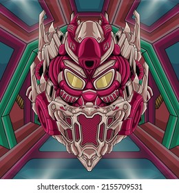 Futuristic knight mecha robot head illustration