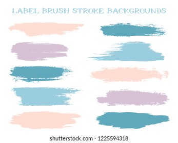 Futuristic label brush stroke backgrounds, paint or ink smudges vector for tags and stamps design. Painted label backgrounds patch. Interior paint color palette samples. Ink dabs, blue pink splashes.