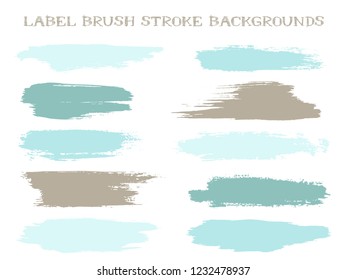 Futuristic label brush stroke backgrounds, paint or ink smudges vector for tags and stamps design. Painted label backgrounds patch. Interior paint color palette samples. Ink smudges, pale spots.