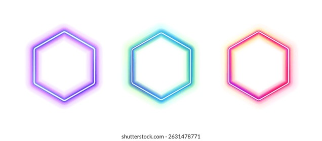 Lâmpada futurista com linha iluminada em cores ultravioleta brilhantes design vetorial moderno para festa de tecnologia ou mostrar símbolo mínimo colorido de forma de informação ou ciberforma em fundo preto
